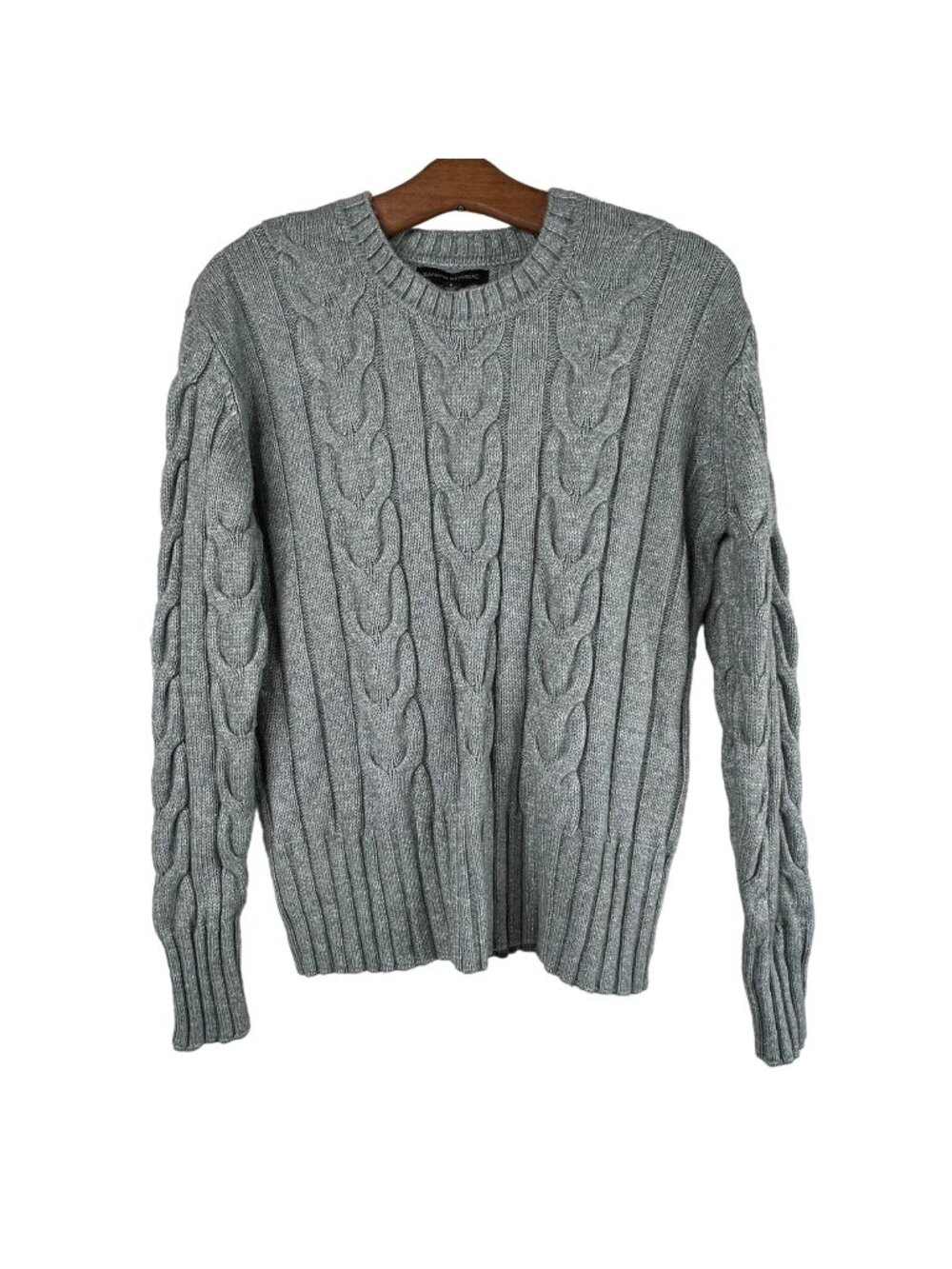 Banana Republic Sweater Small Soft Cable Knit Long Sleeve Pullover Green Comfort
